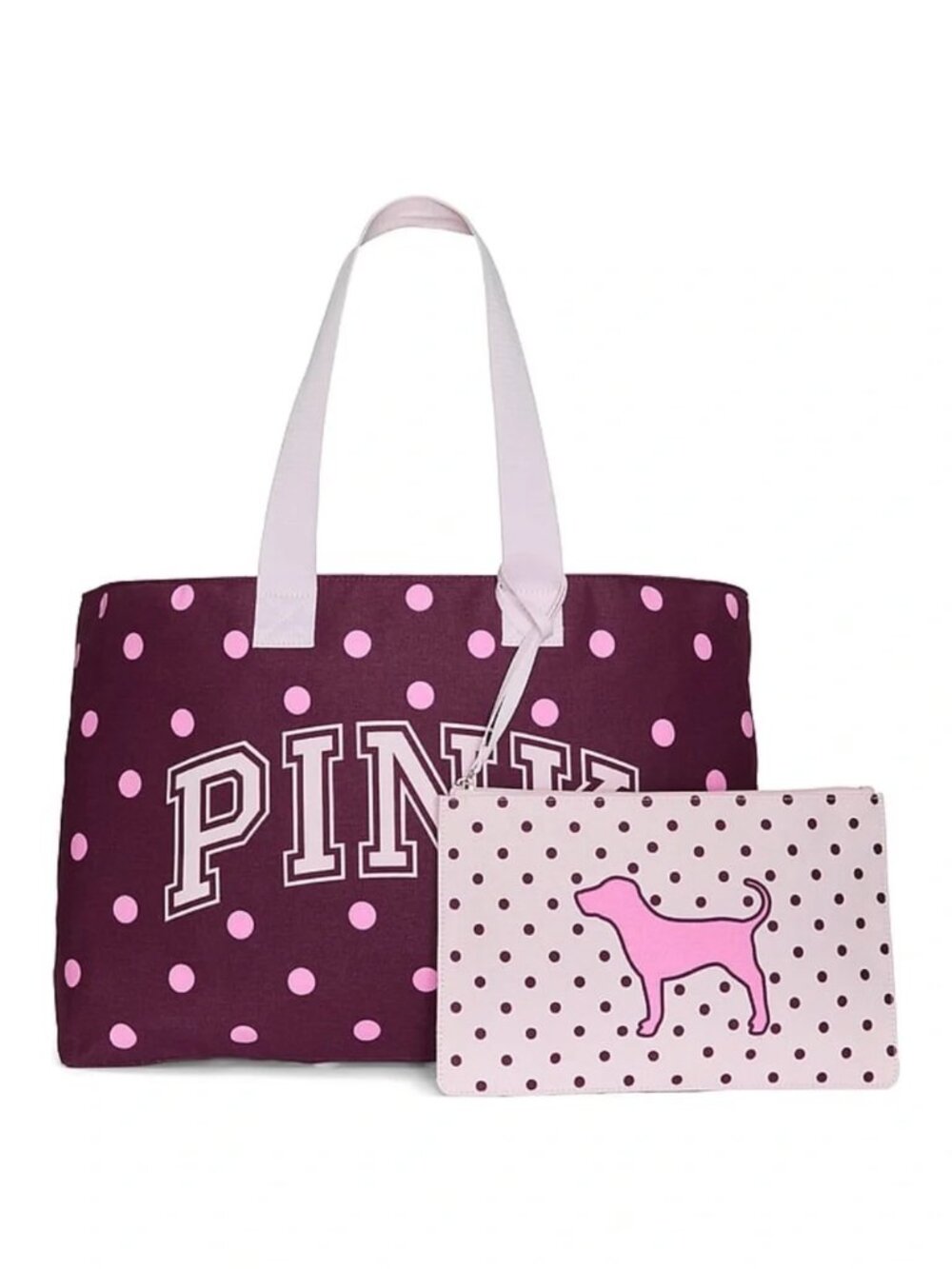 PINK Victoria’s Secret Canvas Tote Bag + Wristlet Pouch Set NWT